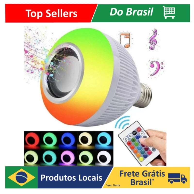 Lampada Bluetooth De Led Caixa De Som C Controle Rgb 12W